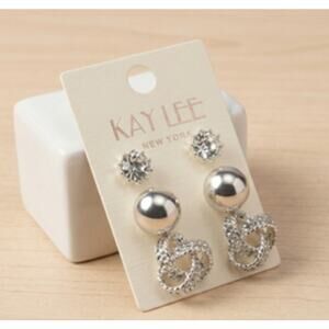 Kay Lee Silver Earring Trio Studs New